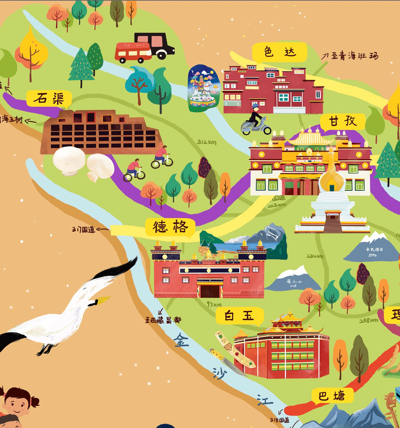 梁子湖手绘地图景区的文化宝库